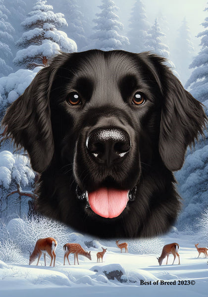 Flat Coated Retriever -  Best of Breed  Winter Wonderland Outdoor House and Garden Flag