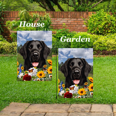 Flat Coated Retriever -  Best of Breed  Summer Fields Outdoor House and Garden Flag