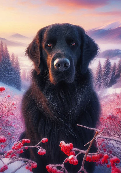 Flat Coated Retriever - Best of Breed DCR Winter Berries Outdoor House and Garden Flag