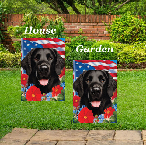 Flat Coated Retriever -  Best of Breed  Patriotic I All-American Outdoor House and Garden Flag
