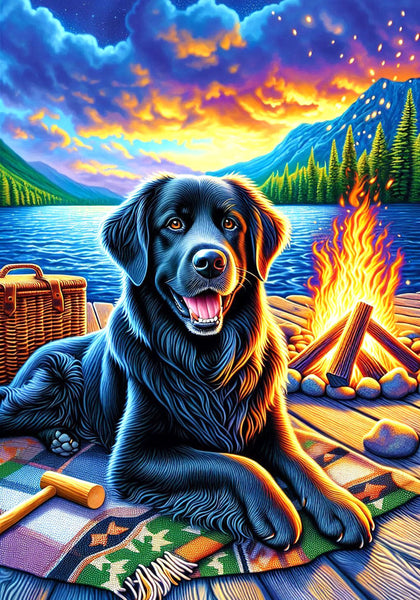 Flat Coated Retriever - Best of Breed DCR Summer Camping   Outdoor House and Garden Flag