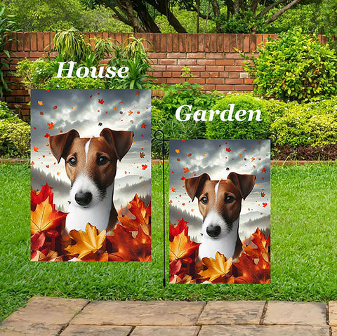 Fox Terrier Brown/BlackWhite - Best of Breed  Fall Leaves Outdoor House and Garden Flag