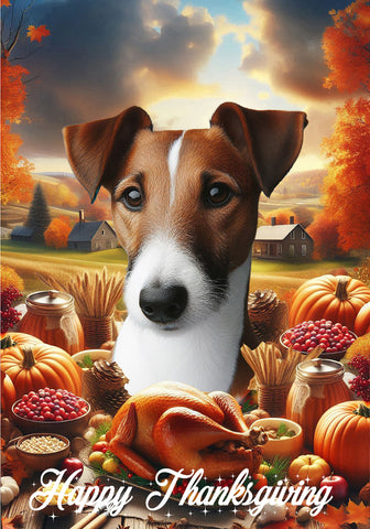 Fox Terrier Brown/BlackWhite - Best of Breed  Thanksgiving Outdoor House and Garden Flag