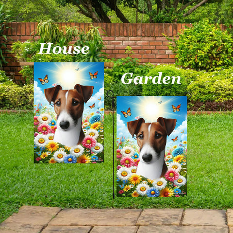 Fox Terrier Brown/BlackWhite - Best of Breed  Summer Butterflies Outdoor House and Garden Flag