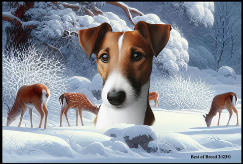 Fox Terrier Brown/BlackWhite - Best of Breed Winter Wonderland Floor Mat Tufted Loop 18" x 27"