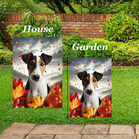 Fox Terrier Tri - Best of Breed  Fall Leaves Outdoor House and Garden Flag