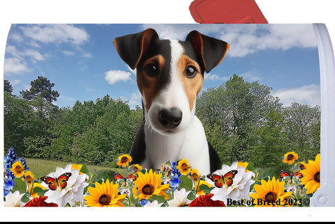 Fox Terrier Tri - Best of Breed Summer Flowers Mailbox Cover Hi-Grade Vinyl 6" x 19"