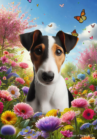 Fox Terrier Tri - Best of Breed  Spring Butterflies Outdoor House and Garden Flag