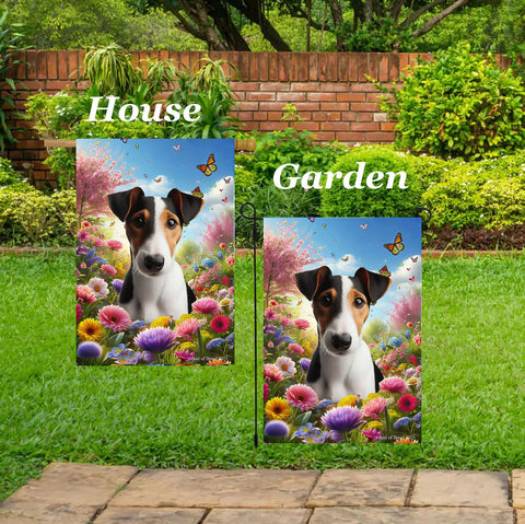 Fox Terrier Tri - Best of Breed  Spring Butterflies Outdoor House and Garden Flag