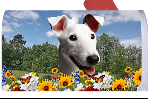 Fox Terrier White -  Best of Breed Summer Flowers Mailbox Cover Hi-Grade Vinyl 6" x 19"