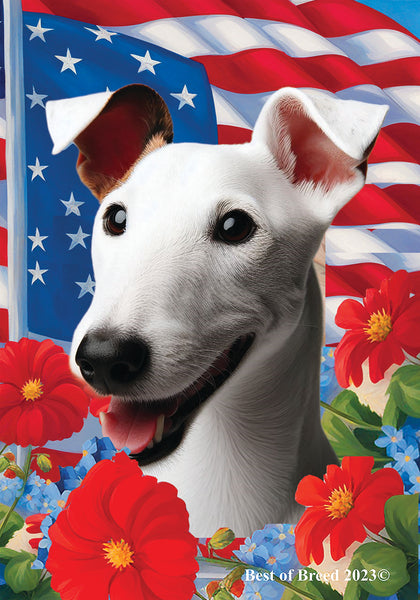 Fox Terrier White -  Best of Breed  Patriotic I All-American Outdoor House and Garden Flag