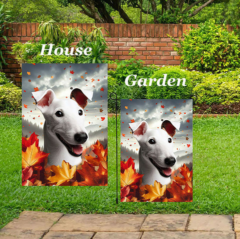 Fox Terrier White -  Best of Breed  Fall Leaves Outdoor House and Garden Flag