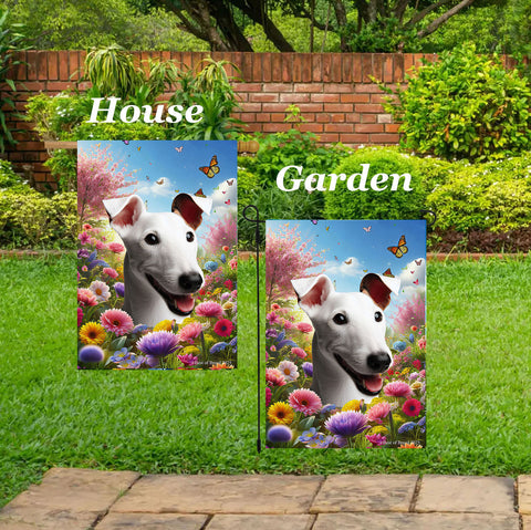 Fox Terrier White -  Best of Breed  Spring Butterflies Outdoor House and Garden Flag