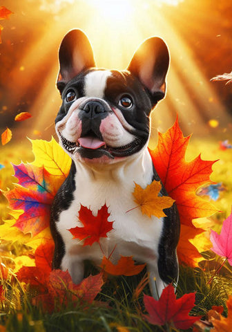 French Bulldog Black and White - Best of Breed DCR Falling Leaves Outdoor Flag