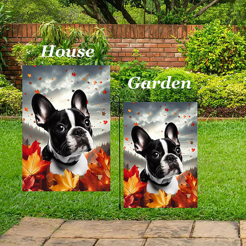 French Bulldog Black/White - Best of Breed  Fall Leaves Outdoor House and Garden Flag