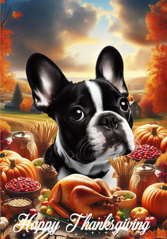 French Bulldog Black/White - Best of Breed  Thanksgiving Outdoor House and Garden Flag