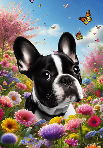 French Bulldog Black/White - Best of Breed  Spring Butterflies Outdoor House and Garden Flag