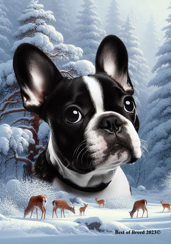 French Bulldog Black/White - Best of Breed  Winter Wonderland Outdoor House and Garden Flag