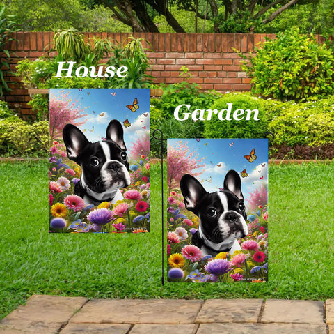 French Bulldog Black/White - Best of Breed  Spring Butterflies Outdoor House and Garden Flag