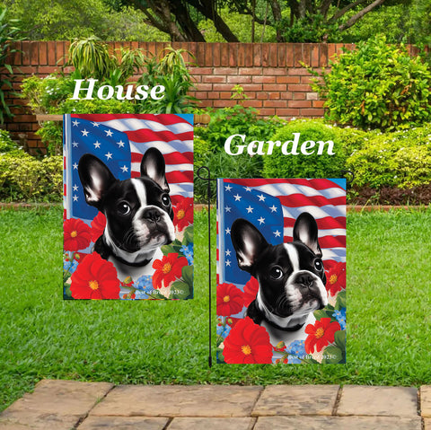 French Bulldog Black/White - Best of Breed  Patriotic I All-American Outdoor House and Garden Flag