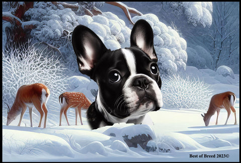 French Bulldog Black/White - Best of Breed Winter Wonderland Floor Mat Tufted Loop 18" x 27"