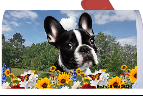 French Bulldog Black/White - Best of Breed Summer Flowers Mailbox Cover Hi-Grade Vinyl 6" x 19"