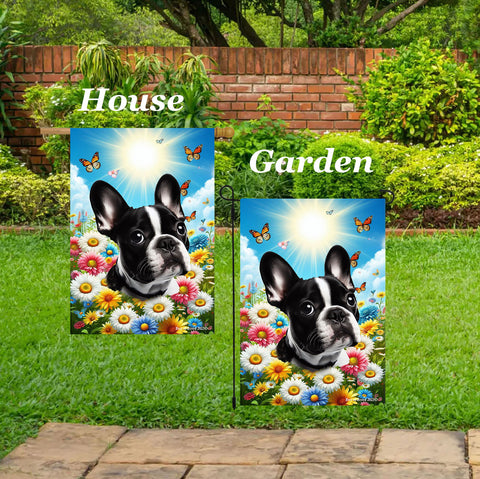 French Bulldog Black/White - Best of Breed  Summer Butterflies Outdoor House and Garden Flag