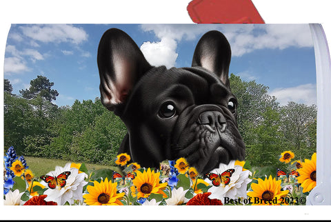 French Bulldog Black - Best of Breed Summer Flowers Mailbox Cover Hi-Grade Vinyl 6" x 19"