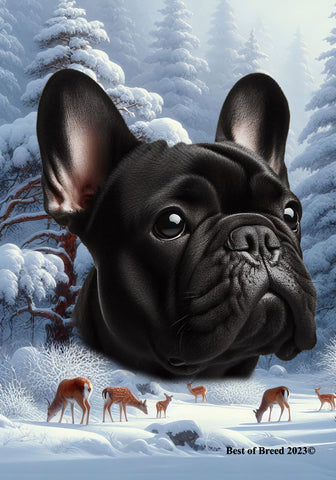 French Bulldog Black - Best of Breed  Winter Wonderland Outdoor House and Garden Flag