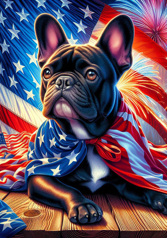 French Bulldog Black - Best of Breed DCR Patriotic I Outdoor Flag