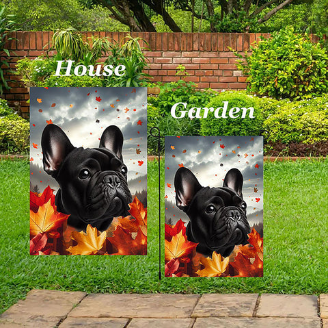 French Bulldog Black - Best of Breed  Fall Leaves Outdoor House and Garden Flag