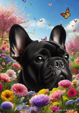 French Bulldog Black - Best of Breed  Spring Butterflies Outdoor House and Garden Flag