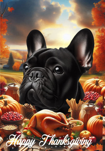 French Bulldog Black - Best of Breed  Thanksgiving Outdoor House and Garden Flag
