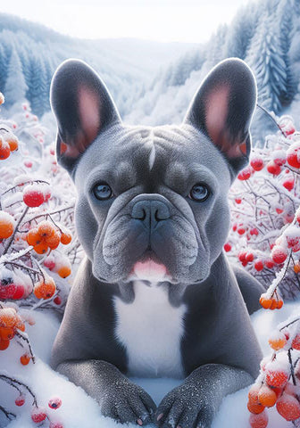 French Bulldog Blue - Best of Breed DCR Winter Berries Outdoor House and Garden Flag