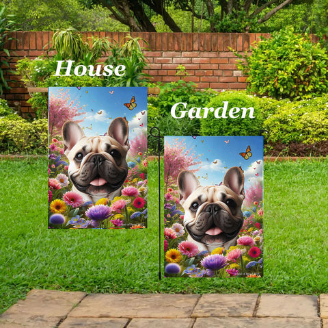 French Bulldog Cream - Best of Breed  Spring Butterflies Outdoor House and Garden Flag