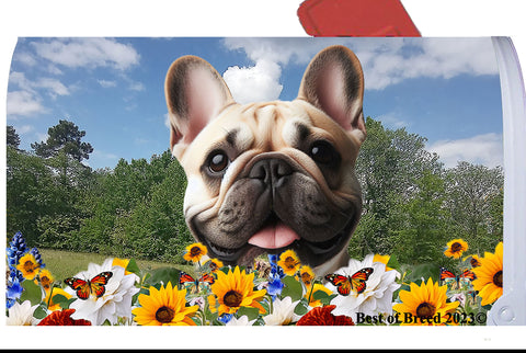 French Bulldog Cream - Best of Breed Summer Flowers Mailbox Cover Hi-Grade Vinyl 6" x 19"