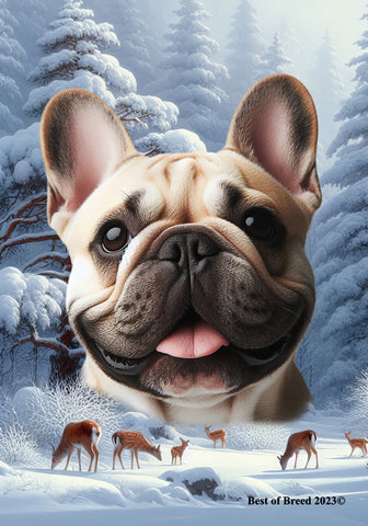 French Bulldog Cream - Best of Breed  Winter Wonderland Outdoor House and Garden Flag