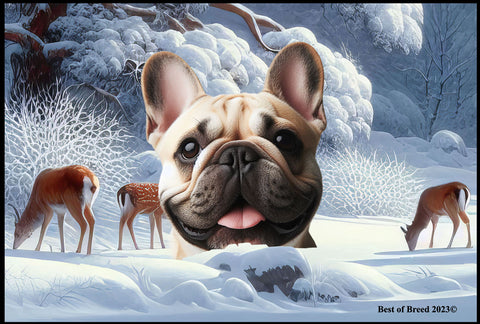 French Bulldog Cream - Best of Breed Winter Wonderland Floor Mat Tufted Loop 18" x 27"