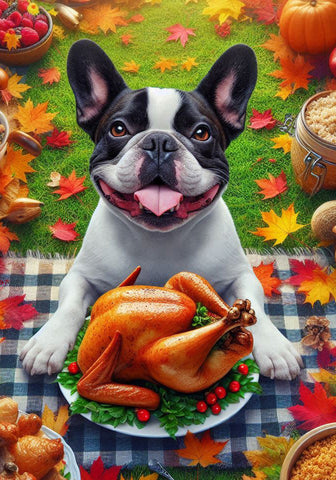 French Bulldog Black and White - Best of Breed DCR Thanksgiving Outdoor House and Garden Flag