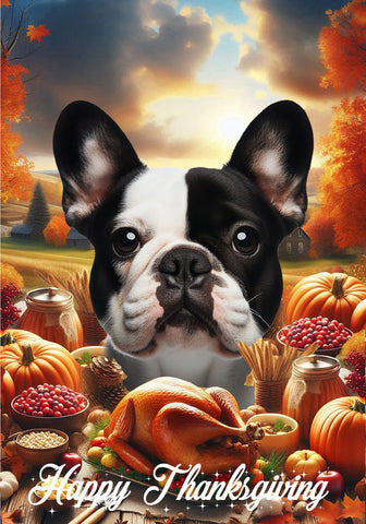 French Bulldog White/Black - Best of Breed  Thanksgiving Outdoor House and Garden Flag