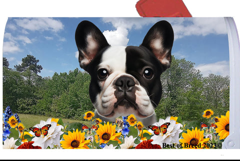 French Bulldog White/Black - Best of Breed Summer Flowers Mailbox Cover Hi-Grade Vinyl 6" x 19"