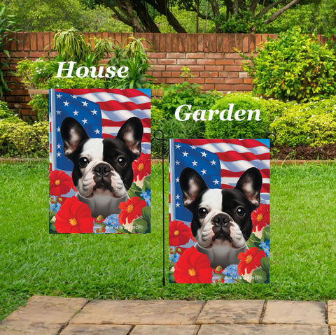French Bulldog White/Black - Best of Breed  Patriotic I All-American Outdoor House and Garden Flag