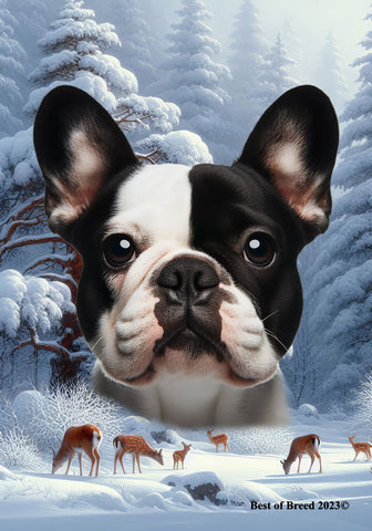 French Bulldog White/Black - Best of Breed  Winter Wonderland Outdoor House and Garden Flag