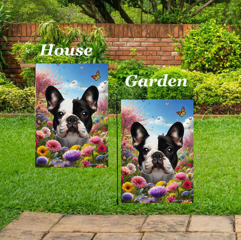 French Bulldog White/Black - Best of Breed  Spring Butterflies Outdoor House and Garden Flag