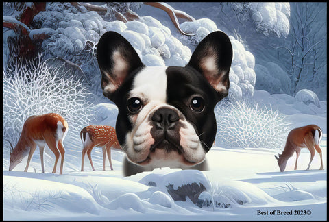 French Bulldog White/Black - Best of Breed Winter Wonderland Floor Mat Tufted Loop 18" x 27"