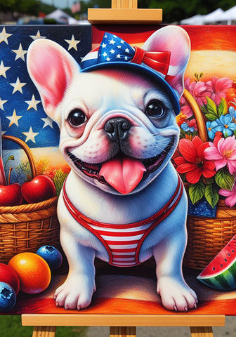 French Bulldog White - Best of Breed DCR Patriotic I Outdoor Flag