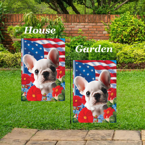 French Bulldog White - Best of Breed  Patriotic I All-American Outdoor House and Garden Flag