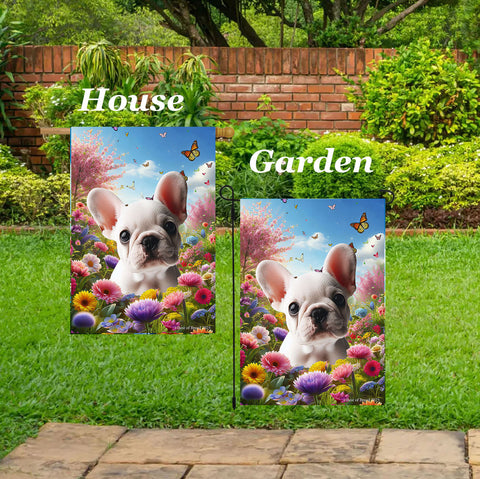 French Bulldog White - Best of Breed  Spring Butterflies Outdoor House and Garden Flag