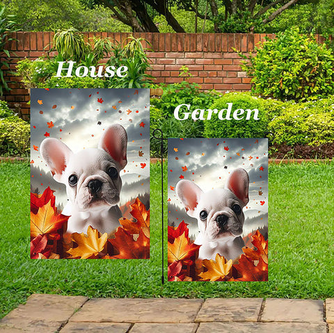 French Bulldog White - Best of Breed  Fall Leaves Outdoor House and Garden Flag