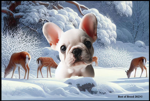 French Bulldog White - Best of Breed Winter Wonderland Floor Mat Tufted Loop 18" x 27"